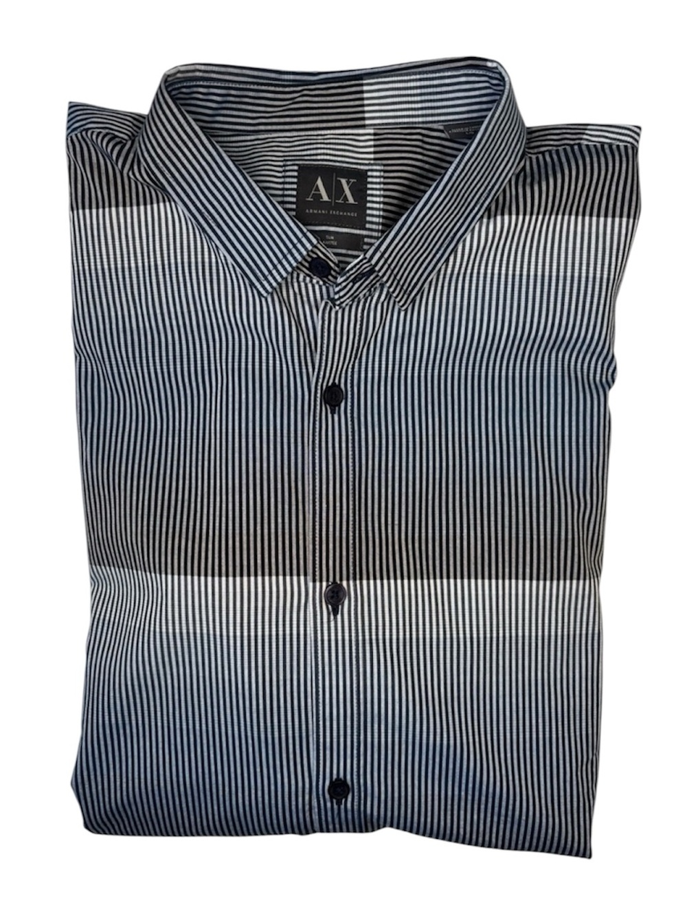 Armani Exchange Men's Slim Fit Long Sleeve Blue & White Striped Button-Up Shirt